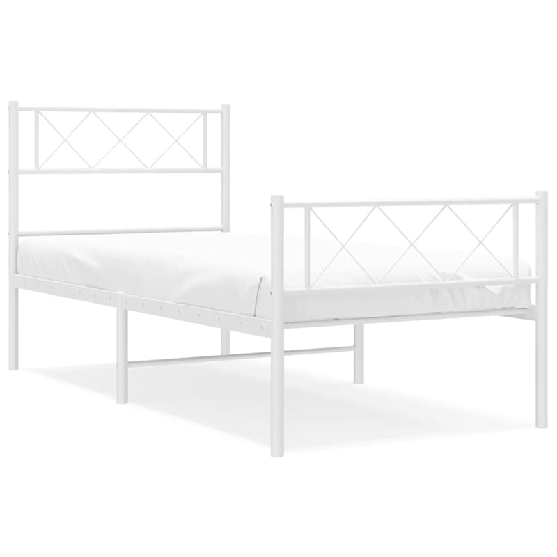 vidaXL Rectangular Powder-Coated Steel Twin Bed Frame in White