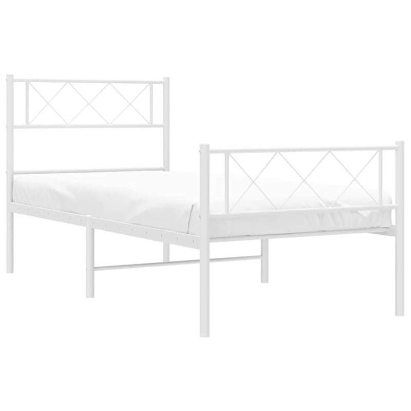 vidaXL Rectangular Powder-Coated Steel Twin Bed Frame in White