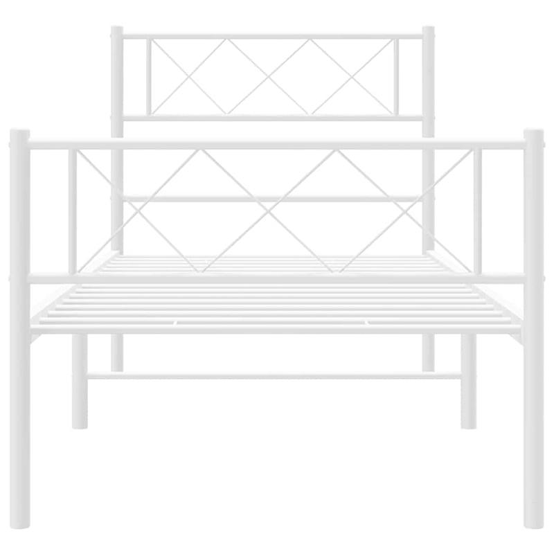 vidaXL Rectangular Powder-Coated Steel Twin Bed Frame in White