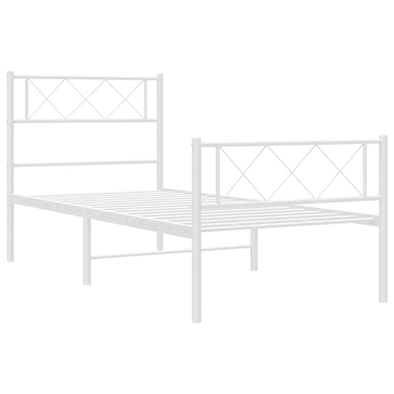 vidaXL Rectangular Powder-Coated Steel Twin Bed Frame in White