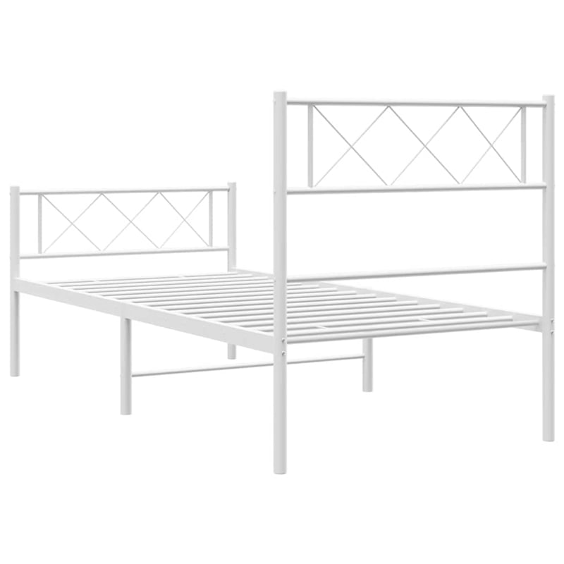 vidaXL Rectangular Powder-Coated Steel Twin Bed Frame in White