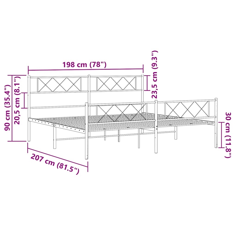 vidaXL 76 x 80 Powder-coated steel Bed Frame in White