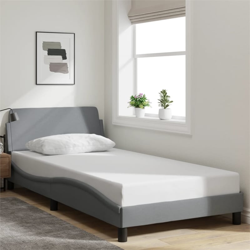 vidaXL Fabric Polyester Twin Bed Frame in Light Grey