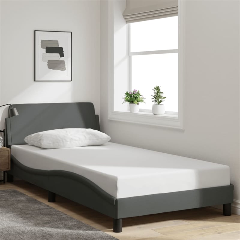 vidaXL Engineered Wood Twin Bed Frame with Headboard in Dark Gray