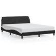 vidaXL Engineered Wood Faux Leather Queen Bed Frame in Black and White
