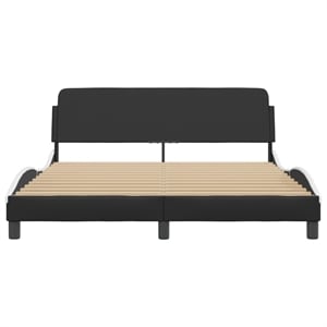 vidaXL Engineered Wood Faux Leather Queen Bed Frame in Black and White