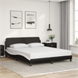 vidaXL Engineered Wood Faux Leather Queen Bed Frame in Black and White