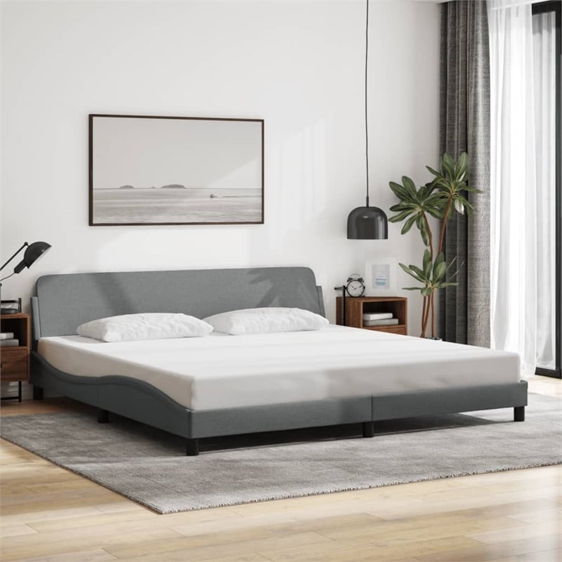 vidaXL Fabric Polyester King Bed Frame in Light Grey