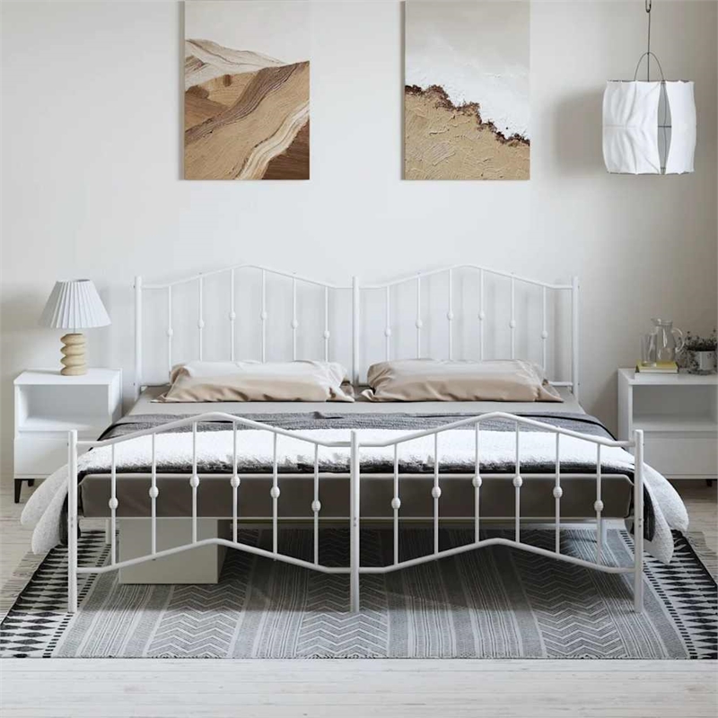 vidaXL Powder-Coated Steel King/Double Bed Frame in White