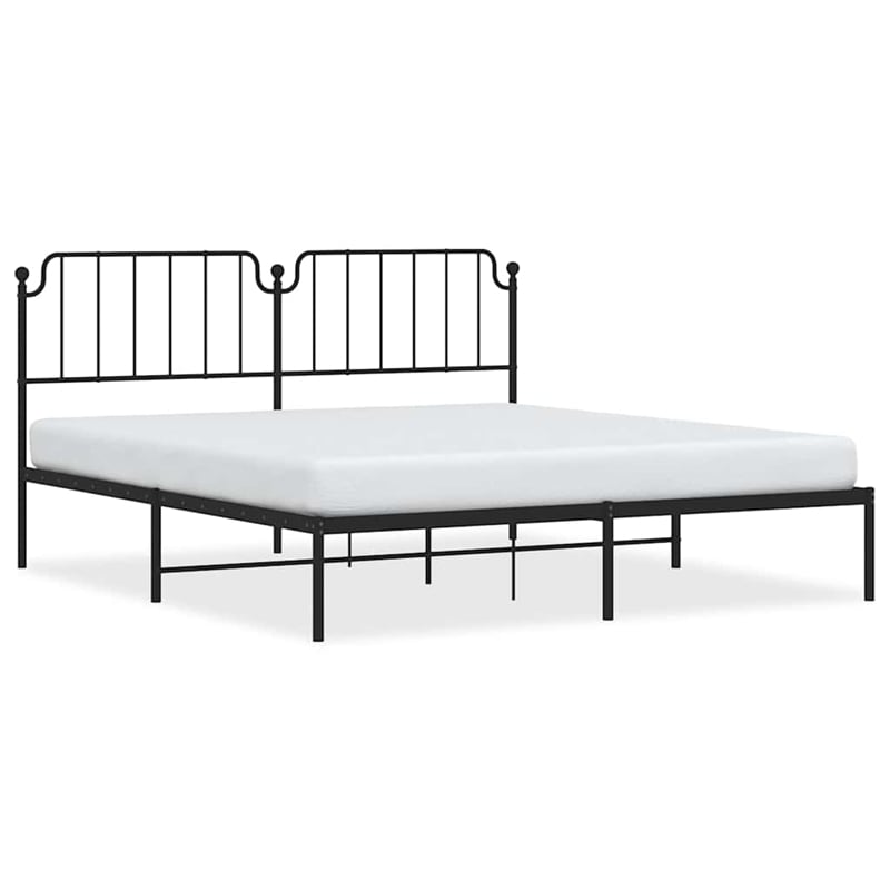 vidaXL Powder-Coated Steel Cal King/Double Bed Frame in Black