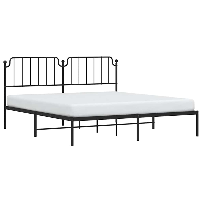 vidaXL Powder-Coated Steel Cal King/Double Bed Frame in Black