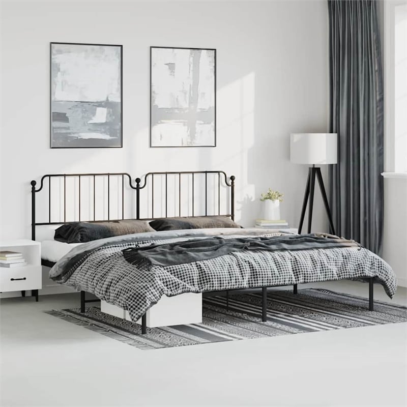 vidaXL Powder-Coated Steel Cal King/Double Bed Frame in Black