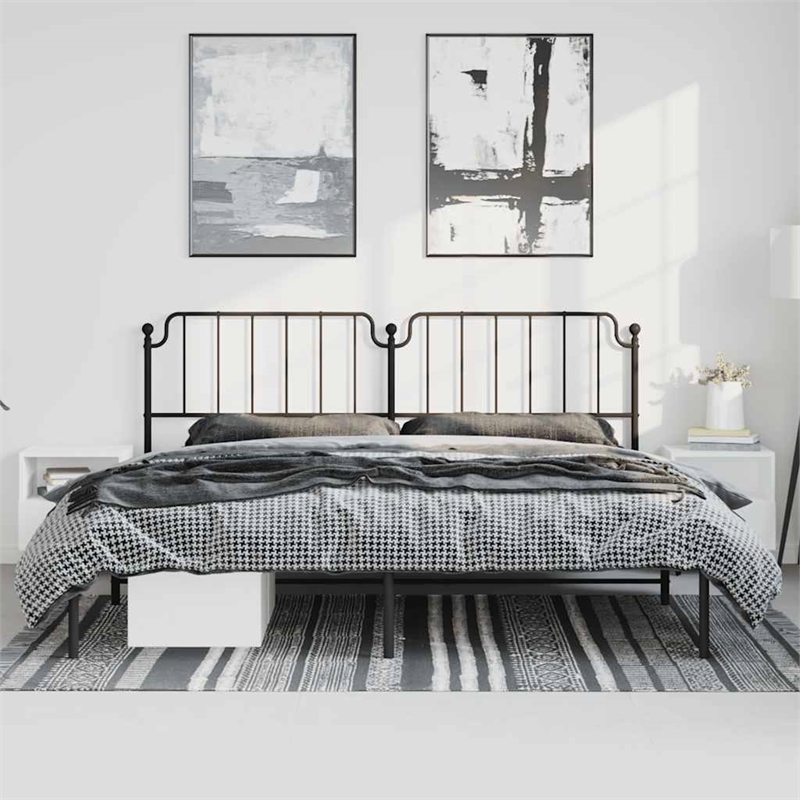 vidaXL Powder-Coated Steel King/Double Bed Frame in Black