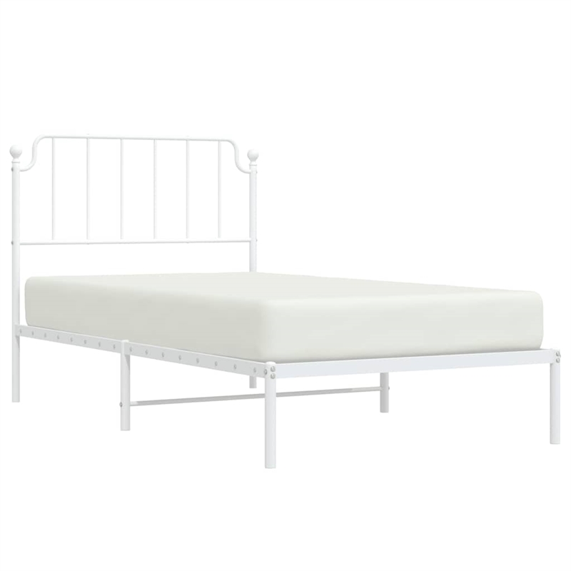 vidaXL Powder-Coated Steel Single Bed Frame in White