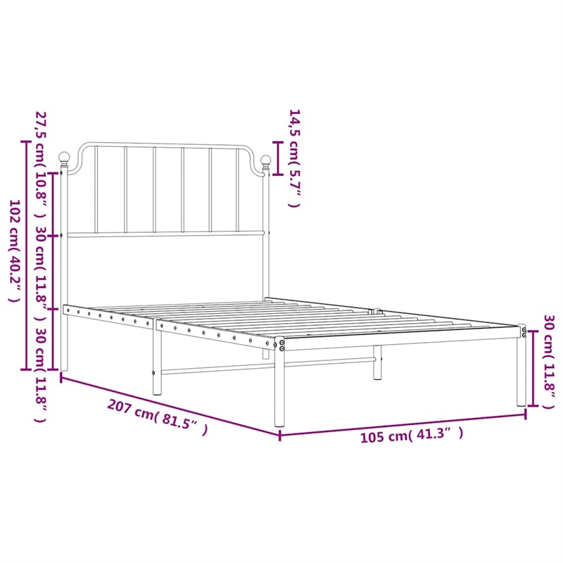 vidaXL Powder-Coated Steel Single Bed Frame in White
