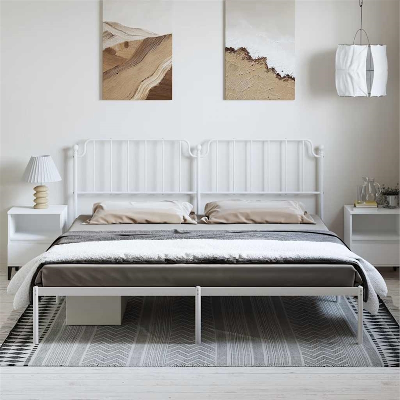 vidaXL Powder-Coated Steel Cal King/Double Bed Frame in White