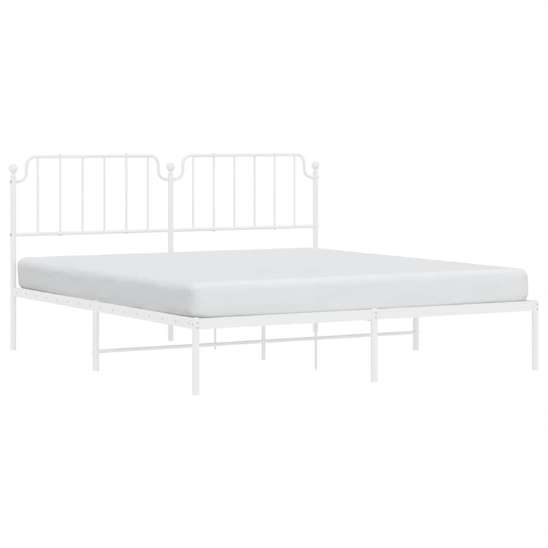 vidaXL Powder-Coated Steel Cal King/Double Bed Frame in White