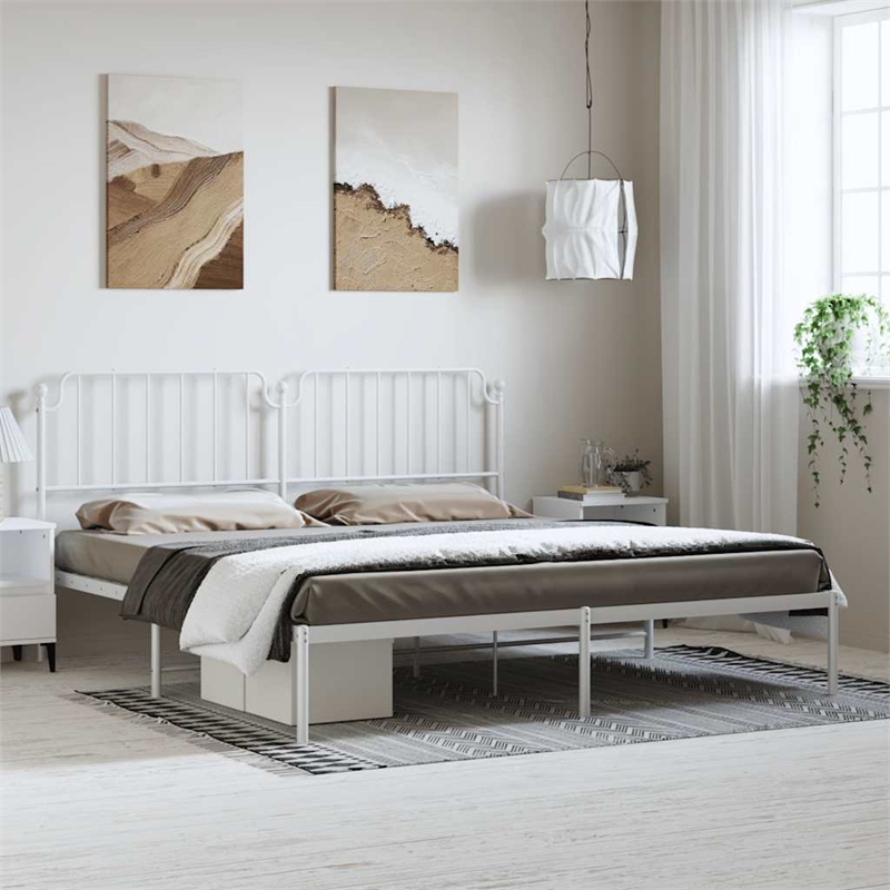 vidaXL Powder-Coated Steel Cal King/Double Bed Frame in White