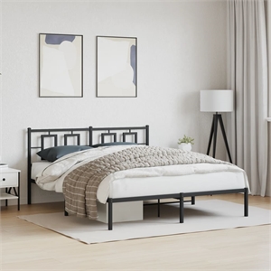 vidaXL Rectangular Powder-Coated Steel King Bed Frame in Black