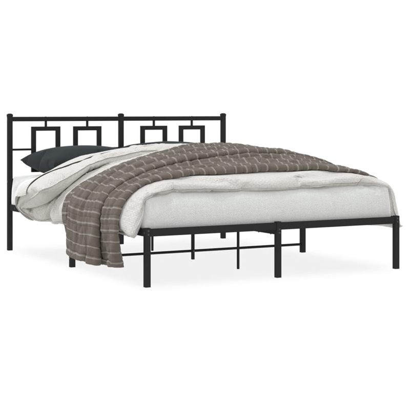 vidaXL Rectangular Powder-Coated Steel King Bed Frame in Black