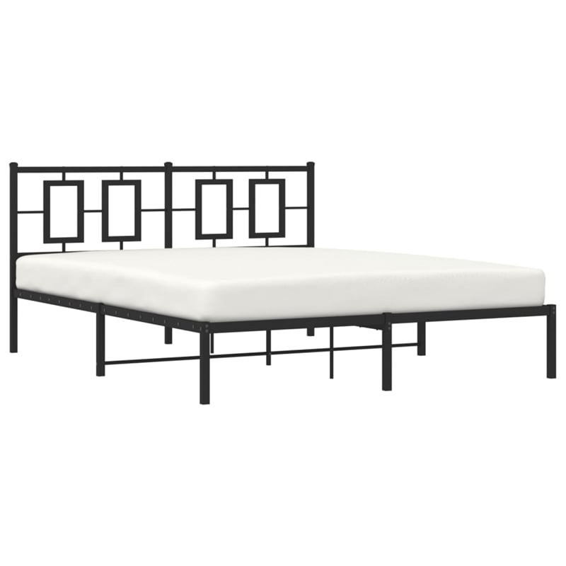 vidaXL Rectangular Powder-Coated Steel King Bed Frame in Black