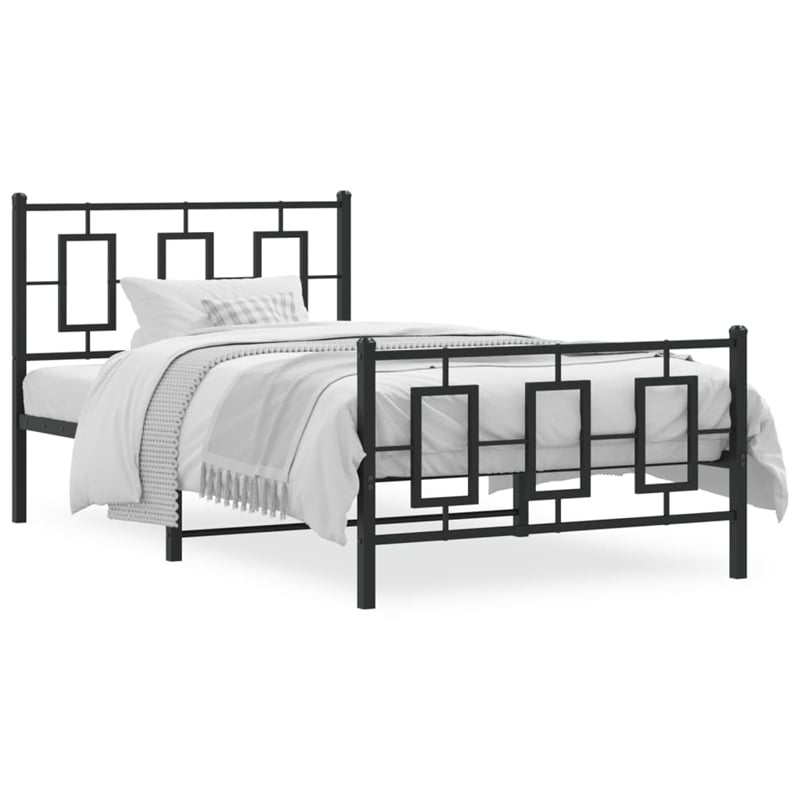 vidaXL Powder-Coated Steel Twin Bed Frame in Black