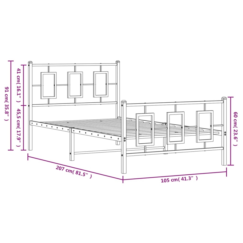 vidaXL Powder-Coated Steel Twin Bed Frame in Black