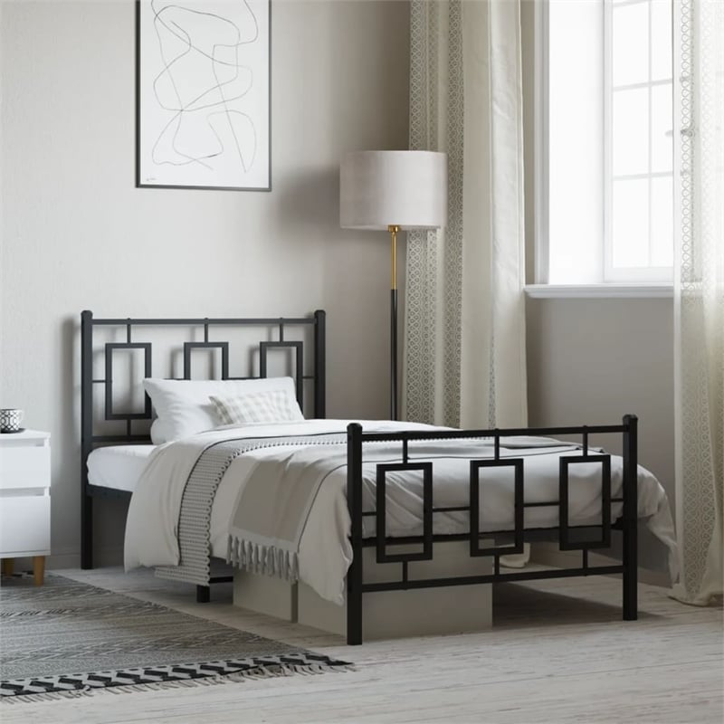 vidaXL Powder-Coated Steel Twin Bed Frame in Black