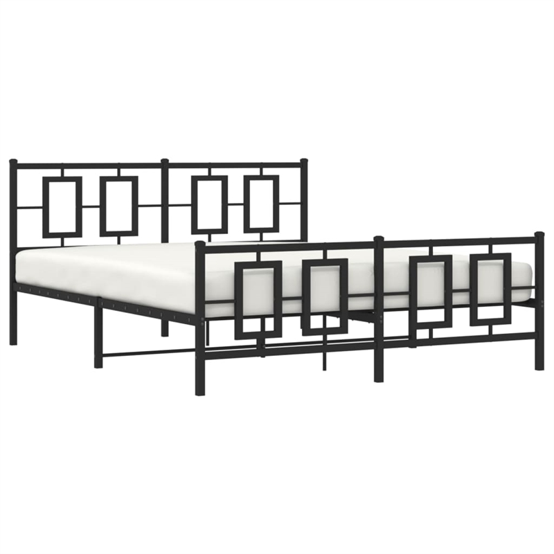 vidaXL Rectangular Powder-Coated Steel King Bed Frame in Black