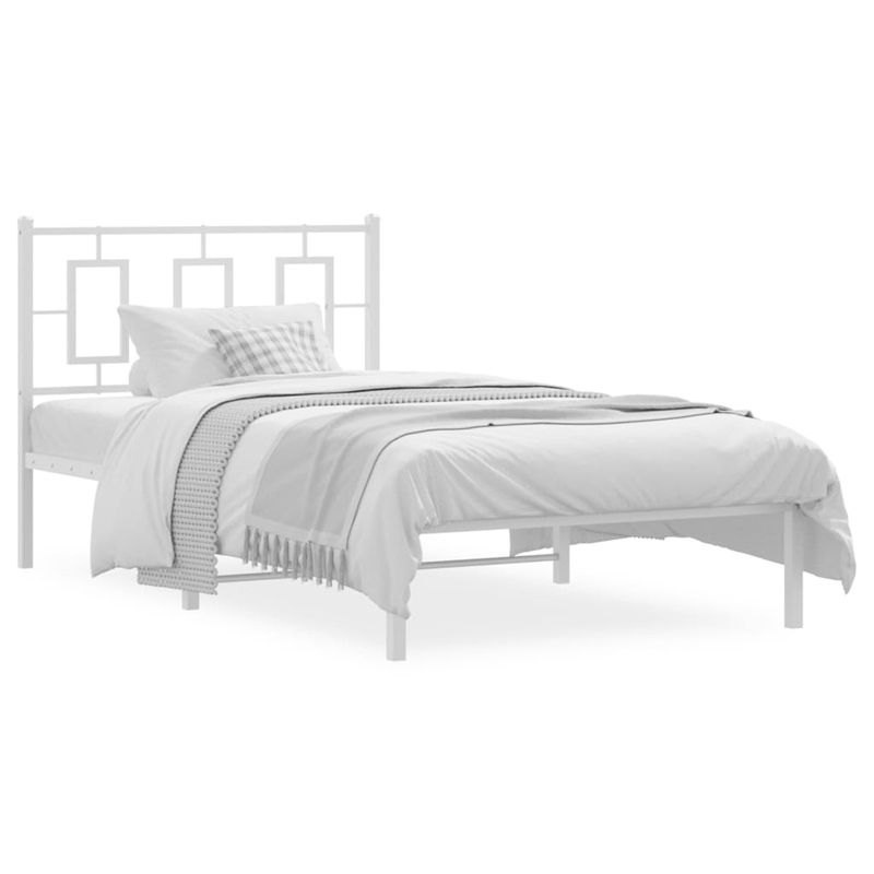 vidaXL Rectangular Powder-Coated Steel Twin Bed Frame in White