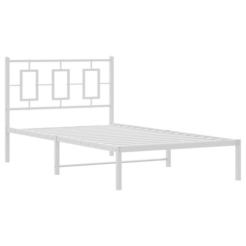 vidaXL Rectangular Powder-Coated Steel Twin Bed Frame in White