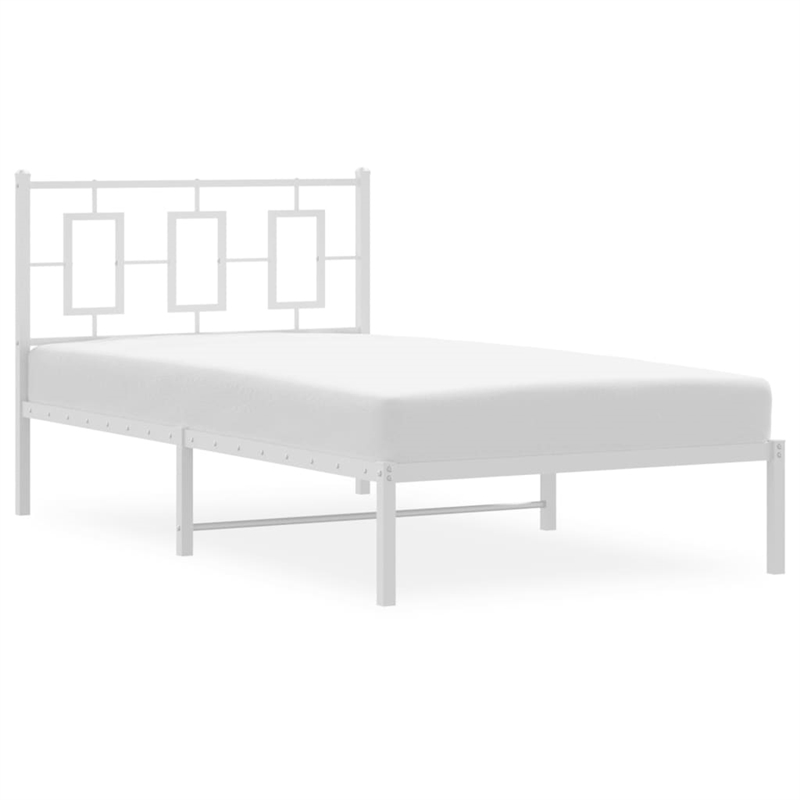 vidaXL Rectangular Powder-Coated Steel Twin Bed Frame in White