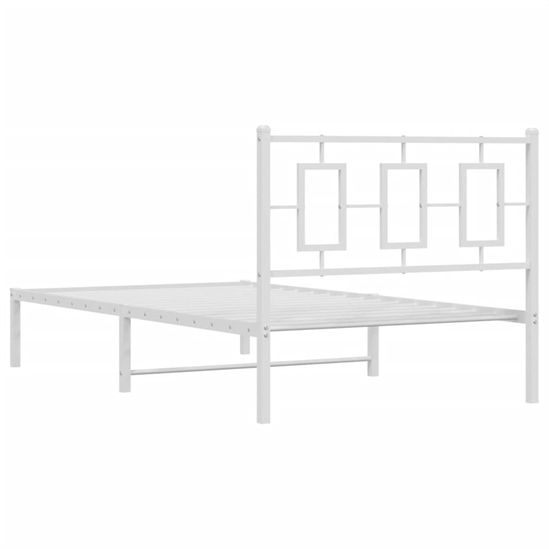 vidaXL Rectangular Powder-Coated Steel Twin Bed Frame in White