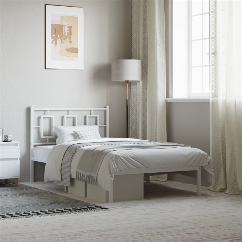 vidaXL Rectangular Powder-Coated Steel Twin Bed Frame in White