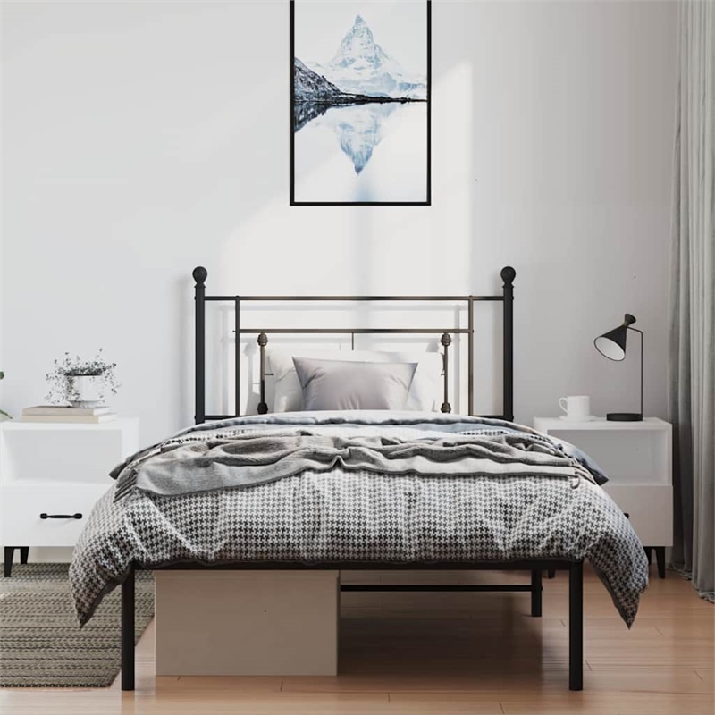 vidaXL Powder-Coated Steel Twin Bed Frame in Black
