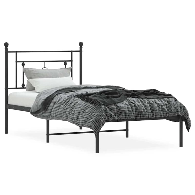 vidaXL Powder-Coated Steel Twin Bed Frame in Black