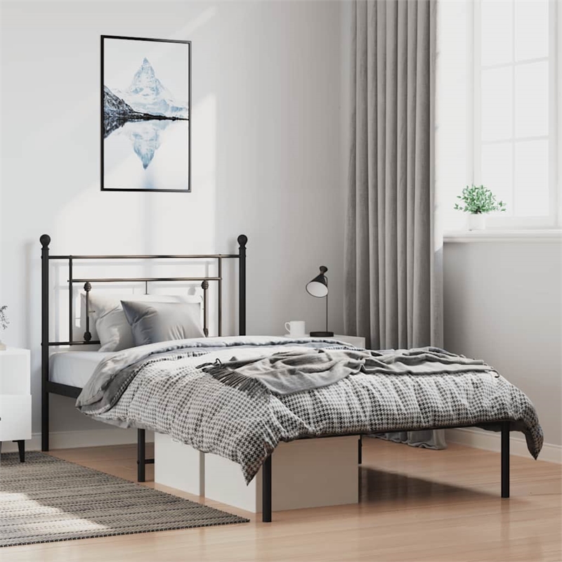 vidaXL Powder-Coated Steel Twin Bed Frame in Black