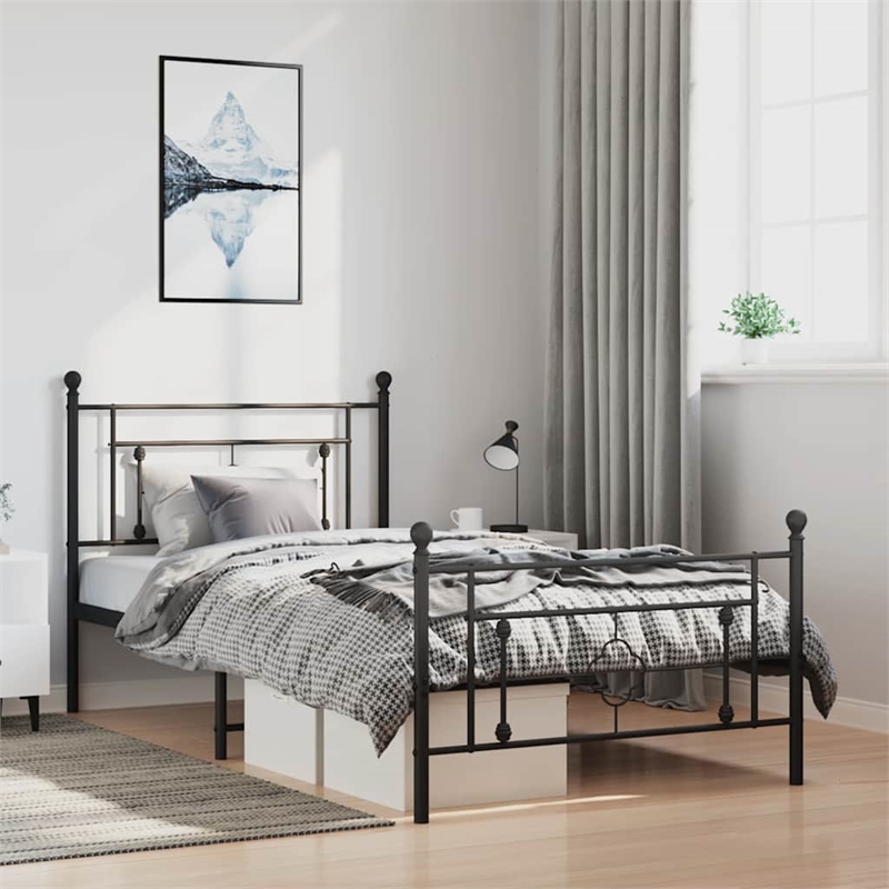 vidaXL Rectangular Steel Single Bed Frame in Black