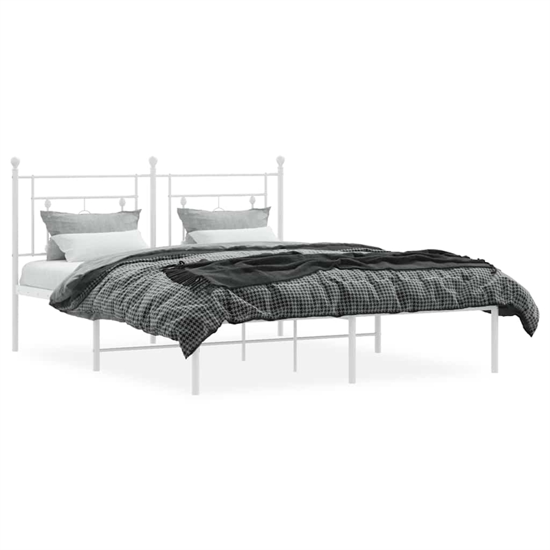 vidaXL Powder-Coated Steel King Size Bed Frame in White
