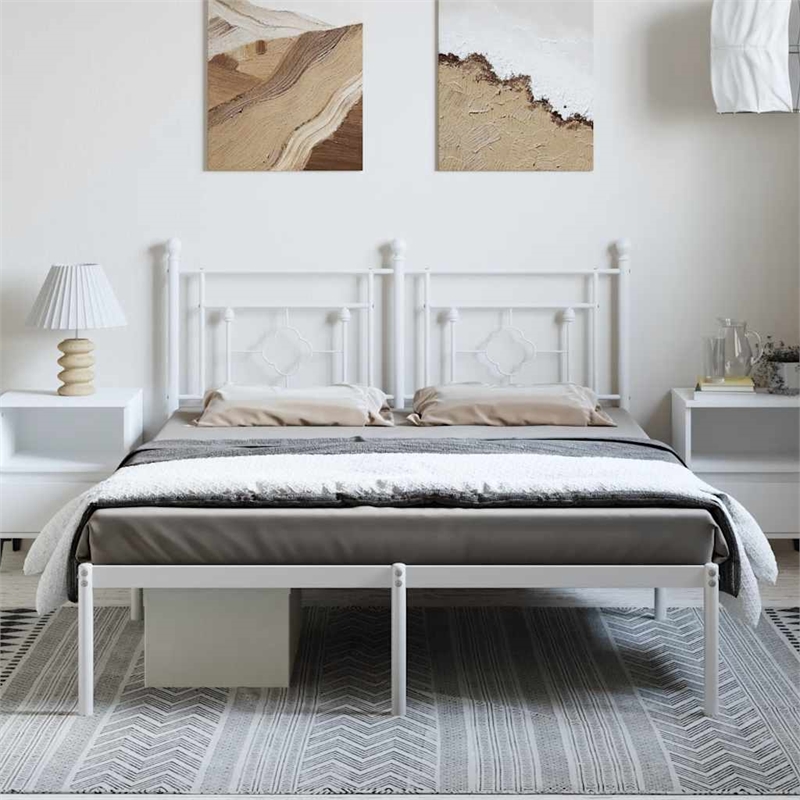 vidaXL Powder-Coated Steel King/Double Bed Frame in White