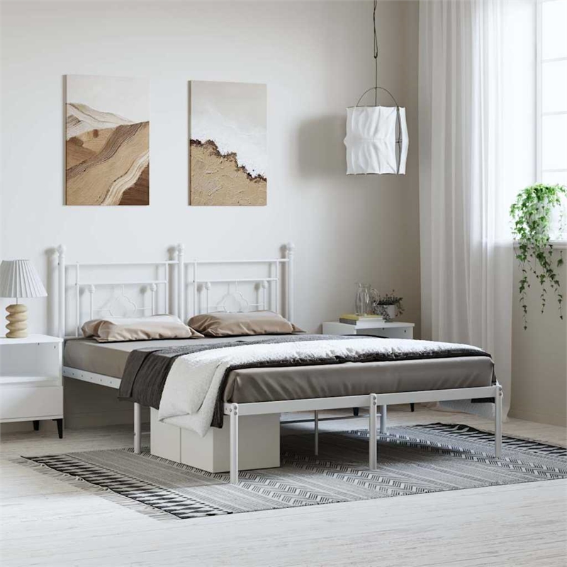 vidaXL Powder-Coated Steel King/Double Bed Frame in White