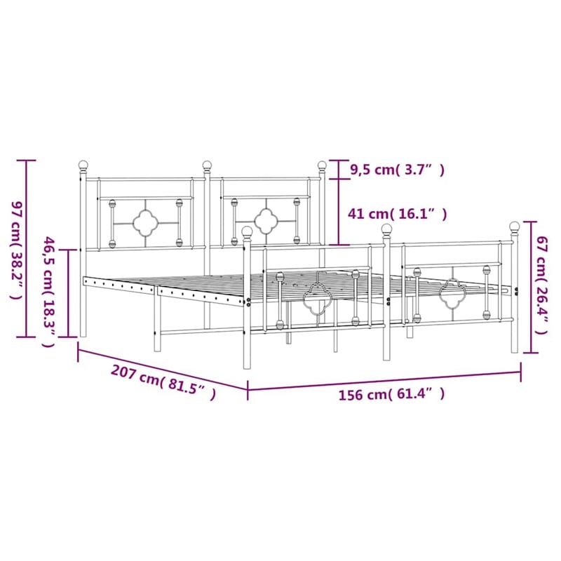 vidaXL Powder-Coated Steel King Size Bed Frame in White