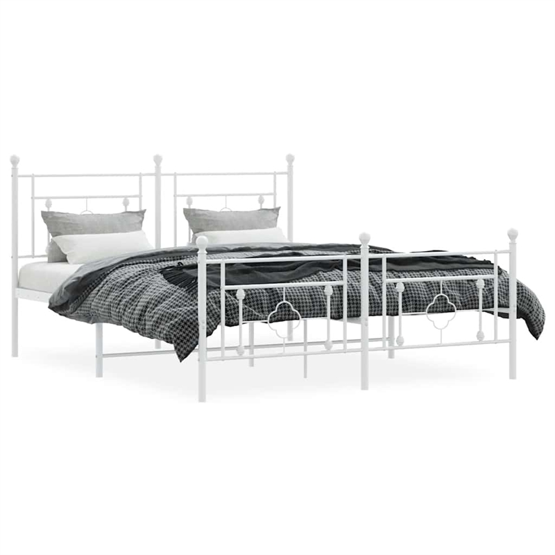vidaXL Powder-Coated Steel King Size Bed Frame in White