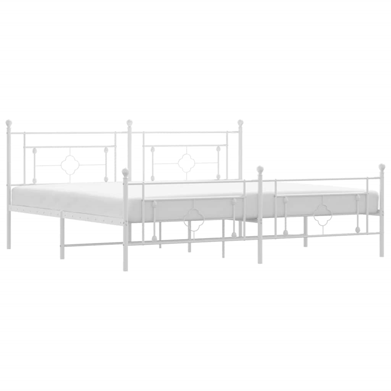 vidaXL Rectangular Powder-Coated Steel Full Bed Frame in White