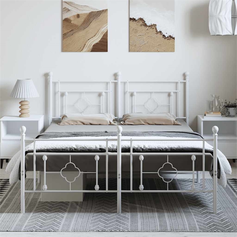 vidaXL Rectangular Powder-Coated Steel Full Bed Frame in White