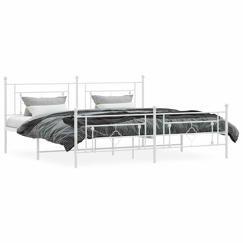 vidaXL Rectangular Powder-Coated Steel Full Bed Frame in White