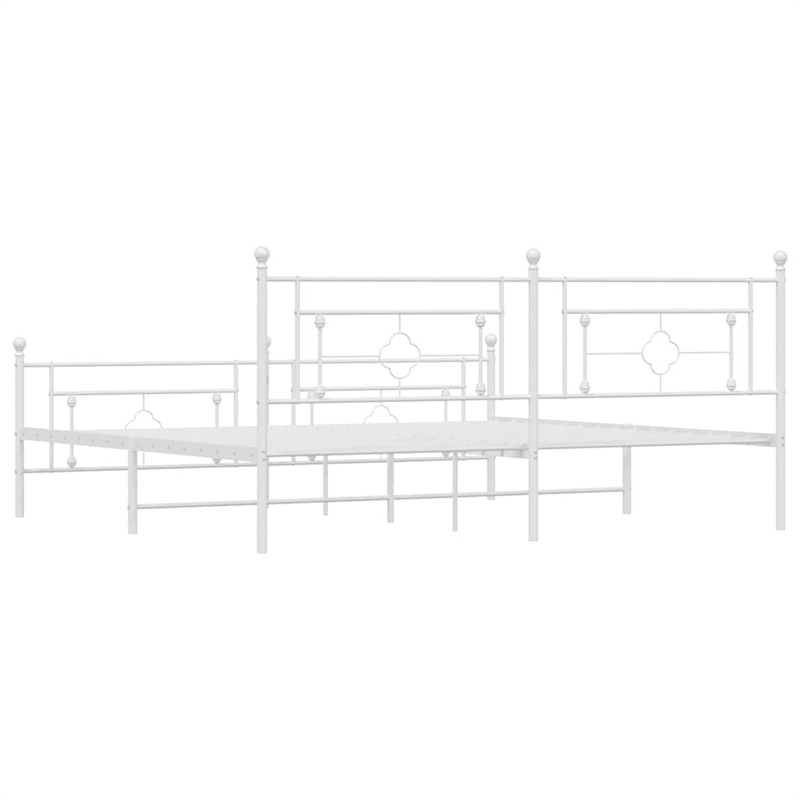 vidaXL Rectangular Powder-Coated Steel Full Bed Frame in White