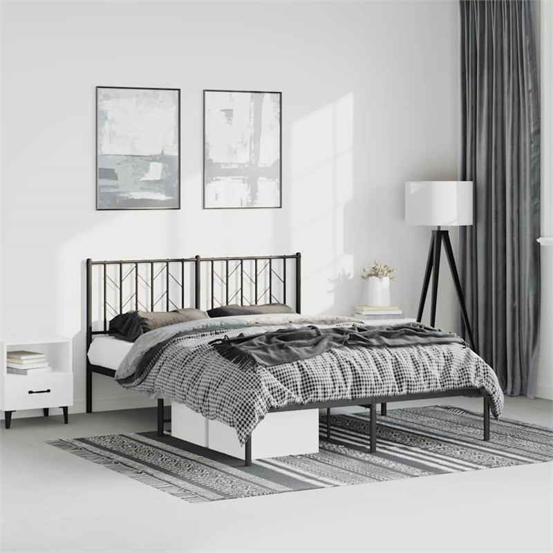 vidaXL Powder-Coated Steel King/Double Bed Frame in Black