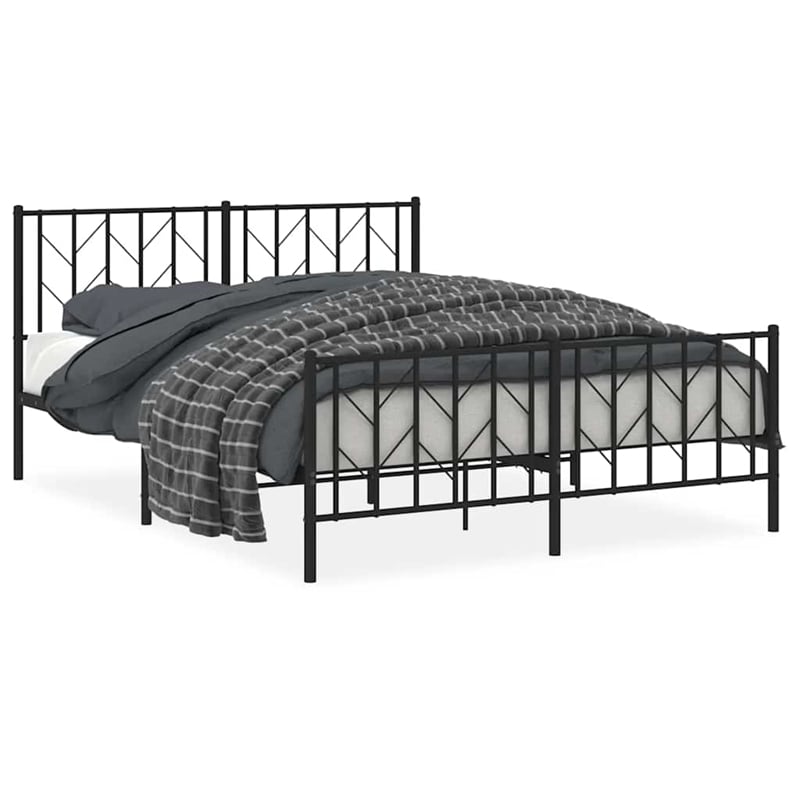 vidaXL Rectangular Powder-Coated Steel King Bed Frame in Black