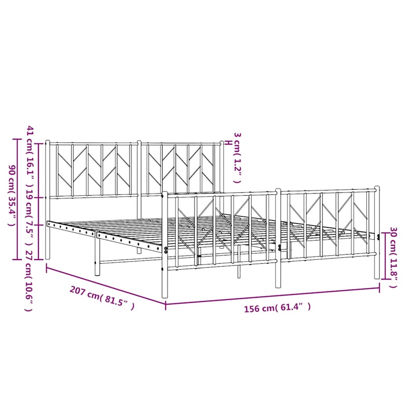 vidaXL Rectangular Powder-Coated Steel King Bed Frame in Black
